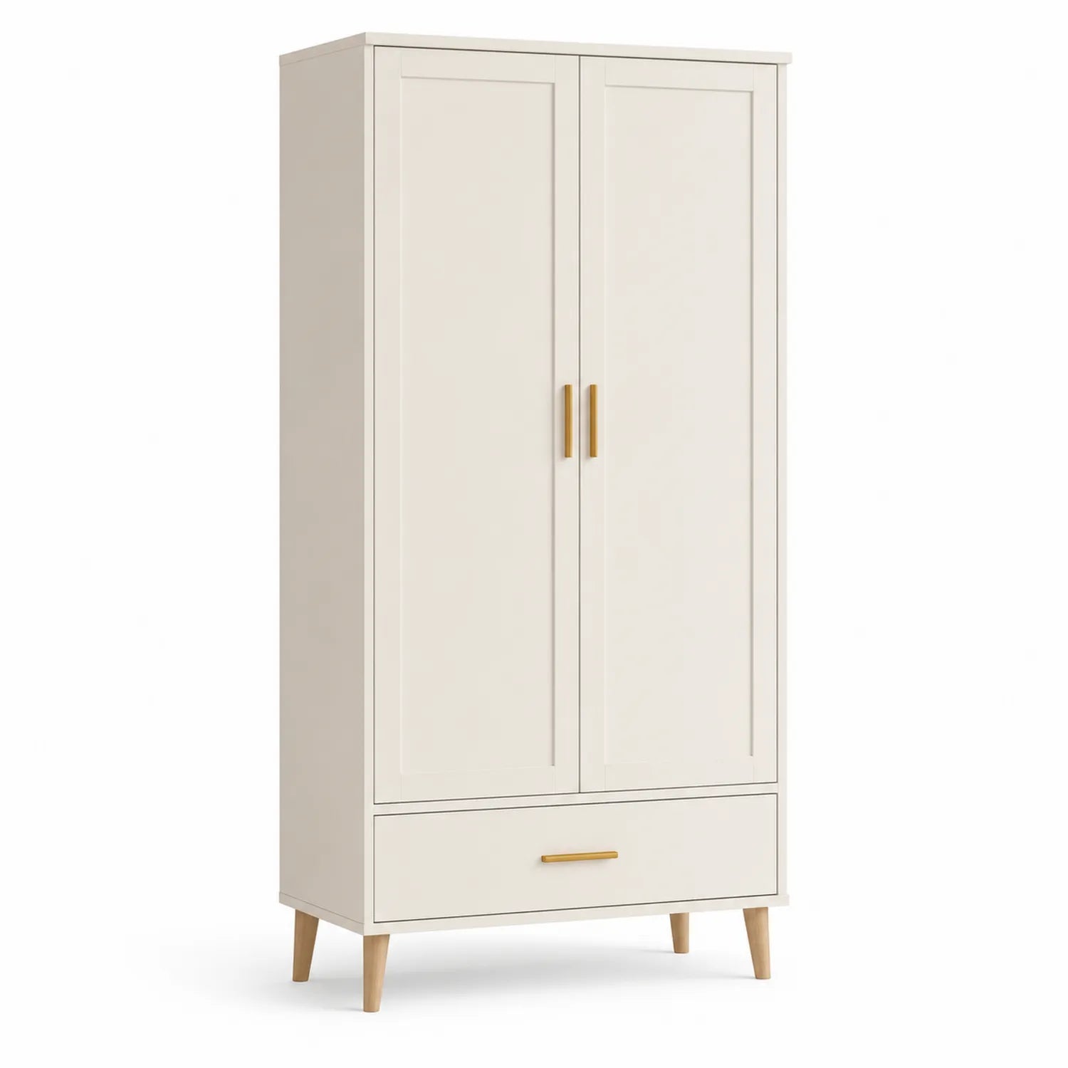 Szafa 80 x 40 x 180 cm MDF kremowa 2 drzwi 1 szuflada złote uchwyty drewniane nogi prostokątna