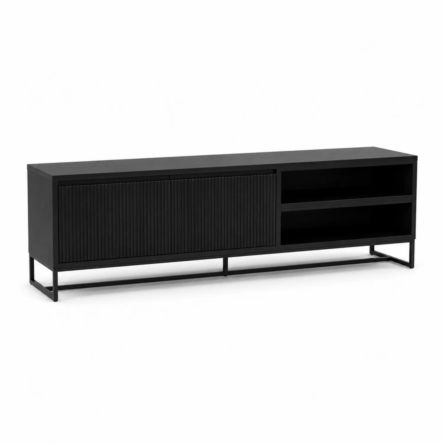 Szafka RTV prostokątna 180 x 40 x 50 cm MDF i stal czarna z drzwiami przesuwnymi