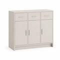 Kredens do jadalni 150 cm x 40 cm x 80 cm MDF melamina beżowy z szufladami i drzwiami stalowe uchwyty