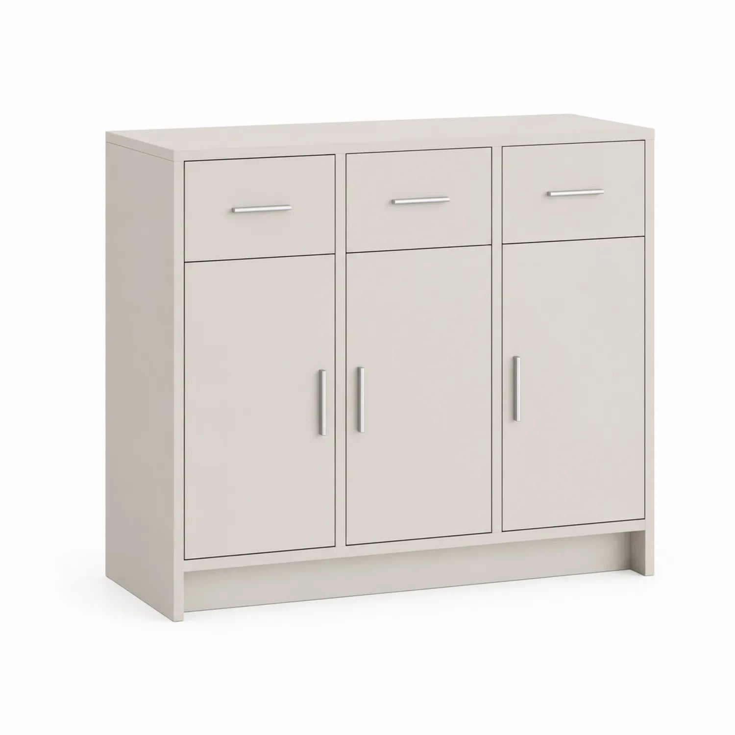 Kredens do jadalni 150 cm x 40 cm x 80 cm MDF melamina beżowy z szufladami i drzwiami stalowe uchwyty