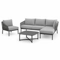 Zestaw mebli ogrodowych sofa narożna z leżanką fotel i stolik aluminiowa rama plecionka linowa ciemnoszary szary czarny 220 cm 75 cm 80 cm 80 cm 35 cm