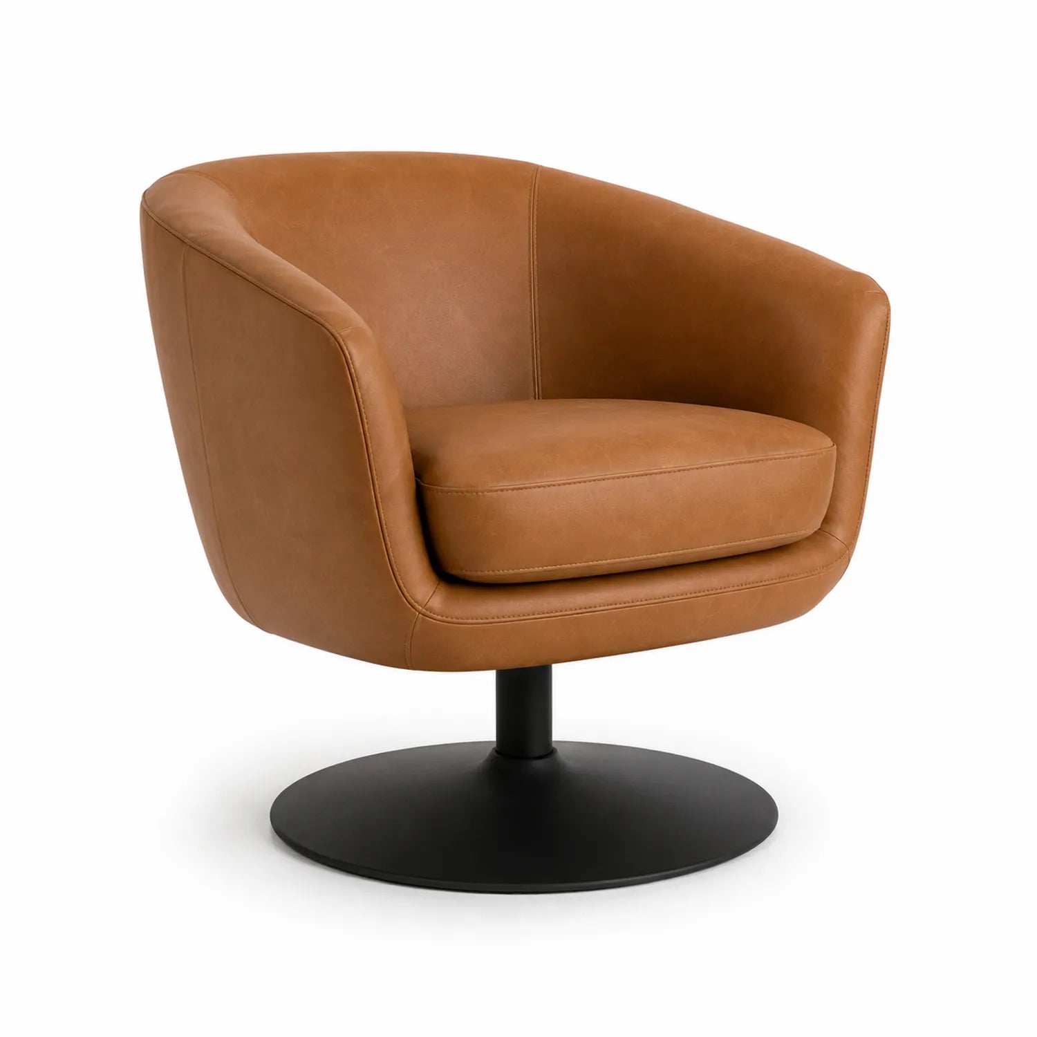 Fotel obrotowy PU 80 x 80 x 85 cm skóra PU brązowy czarna metalowa podstawa okrągła 360 stopni