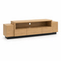 Szafka RTV 180 x 40 x 45 cm MDF dekor dąb naturalny czarny 3 szuflady otwarta półka