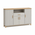 Kredens do jadalni 150 cm x 40 cm x 80 cm MDF laminowany ryflowane fronty dąb naturalny biały beżowy