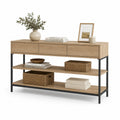 Konsola do salonu 120 x 40 x 80 cm MDF dekor dębu z trzema szufladami i półkami rama stalowa czarna