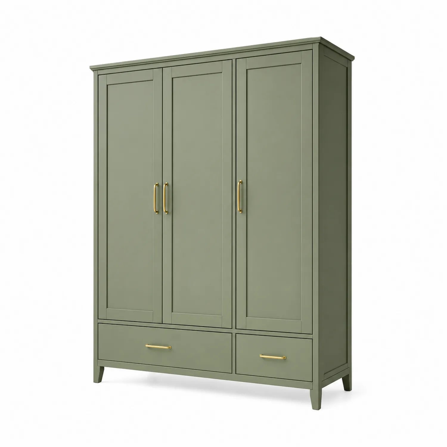 Szafa garderobiana 160 x 55 x 200 cm MDF zielona 3 drzwi 2 szuflady złote uchwyty drewniane nogi