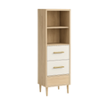 Kredens 40 cm x 35 cm x 120 cm MDF jasne drewno biały złote uchwyty 3 szuflady 2 półki