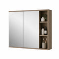 Szafka łazienkowa z lustrem 120 x 70 x 15 cm MDF dąb naturalny srebrny lustrzany 2 drzwi ścienne z półkami bocznymi