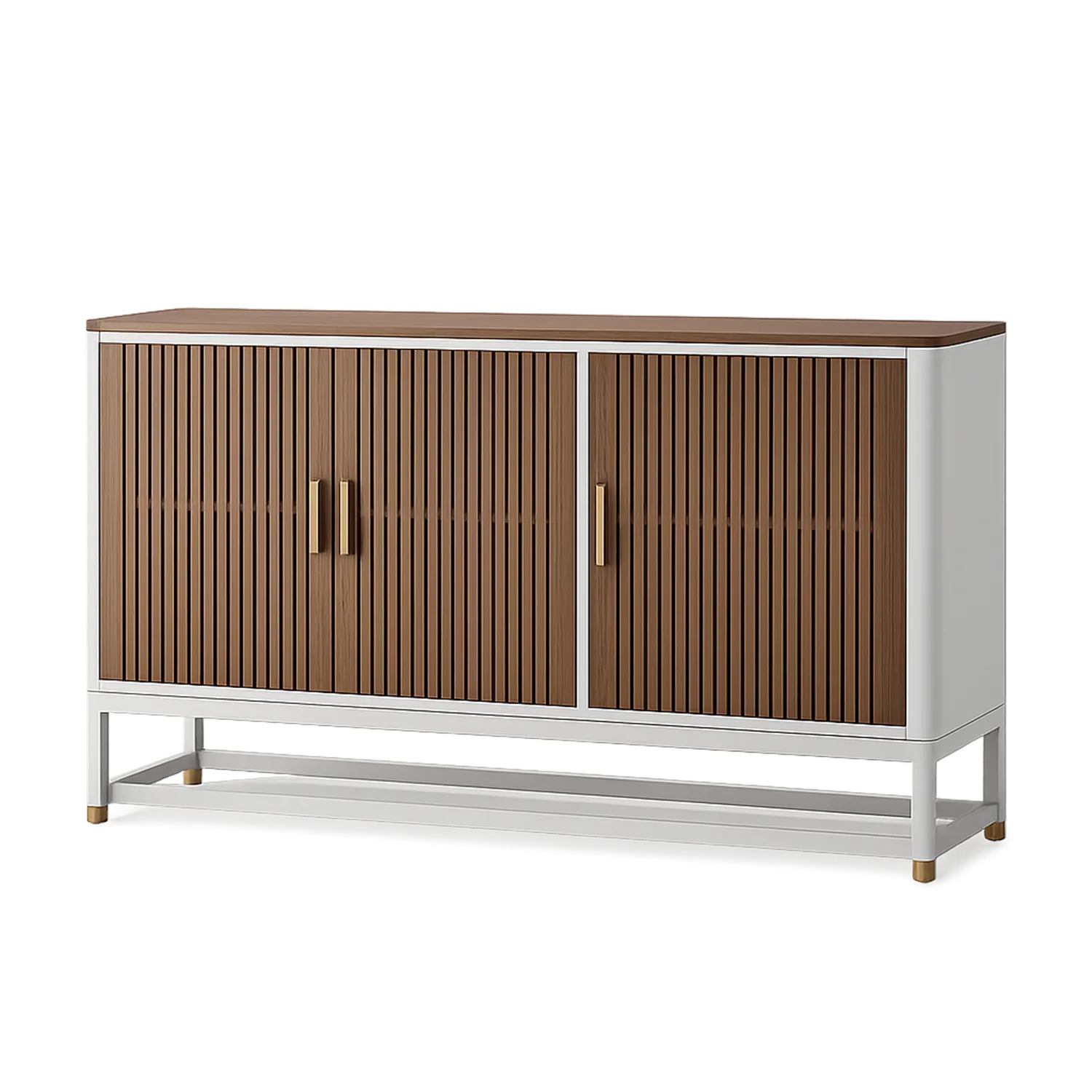 Kredens do jadalni 140 cm x 40 cm x 85 cm MDF drewno biały naturalne drewno złote uchwyty