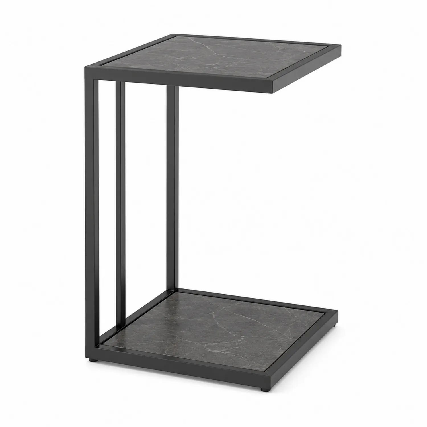 Stolik boczny C 40 cm x 35 cm x 60 cm MDF efekt marmuru czarny szary metalowa rama nowoczesny