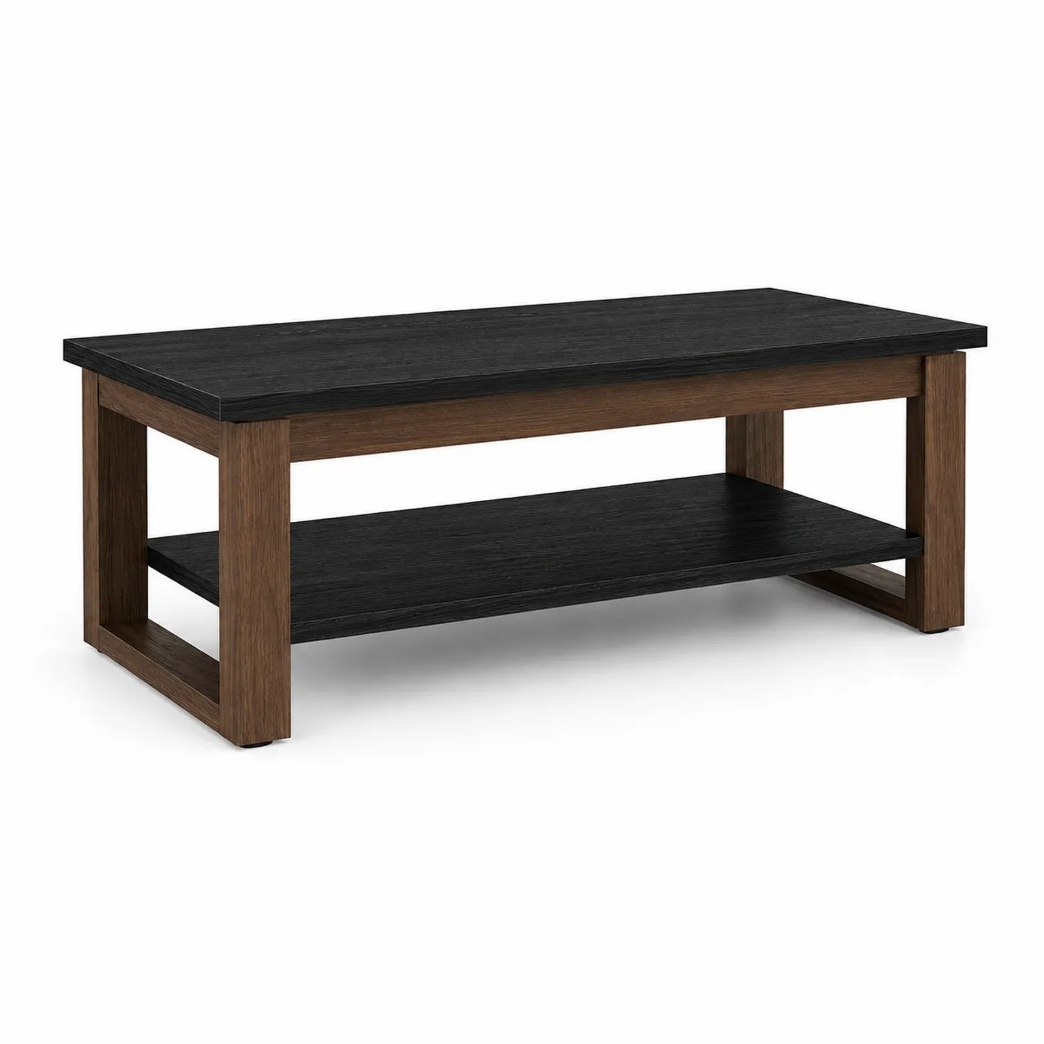 Stolik kawowy prostokątny 100 x 50 x 45 cm z płyty MDF czarny i orzechowy z dolną półką