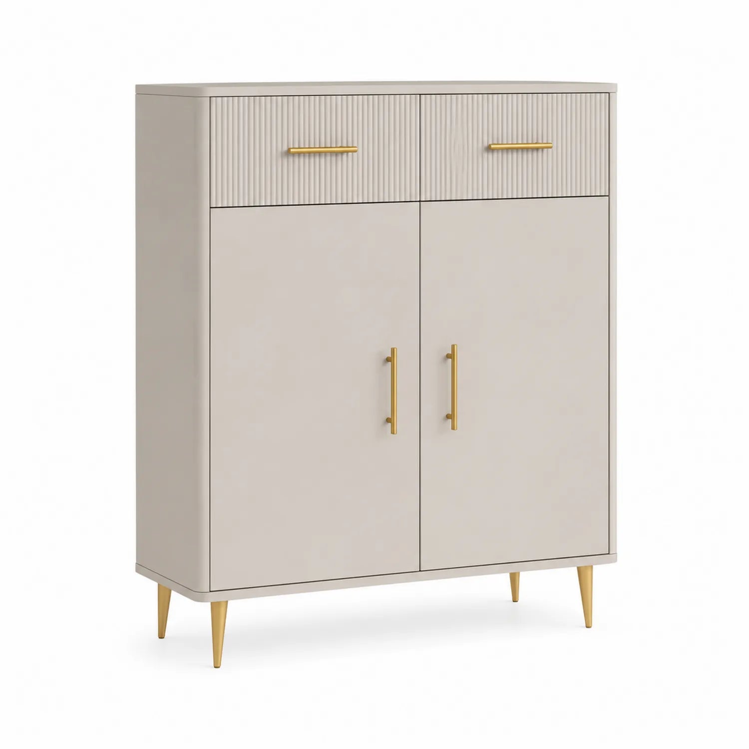 Kredens do jadalni 100 cm x 40 cm x 120 cm MDF beżowy ryflowane fronty złote uchwyty drewniane nogi