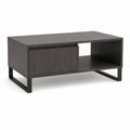 Stolik kawowy 110 cm x 60 cm x 45 cm MDF ciemnoszary czarny stalowa rama z szufladą i otwartą półką