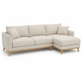 Sofa narożna 240 cm x 160 cm x 85 cm tapicerowana tkanina poliestrowa beżowy z szezlongiem drewniane nogi naturalne