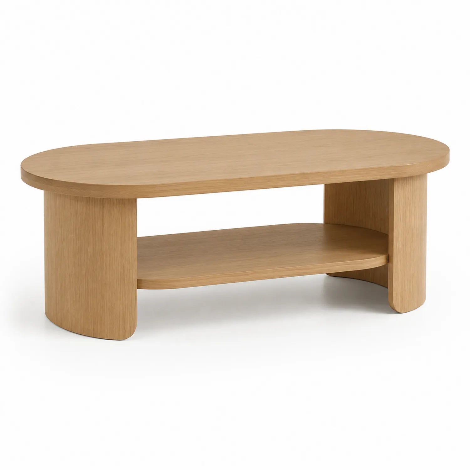 Stolik kawowy owalny 110 x 60 x 45 cm MDF dekor dębu jasny dąb z półką dolną