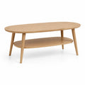 Stolik kawowy 110 x 60 x 45 cm MDF fornir dąb naturalny owalny dolna półka drewniane nogi