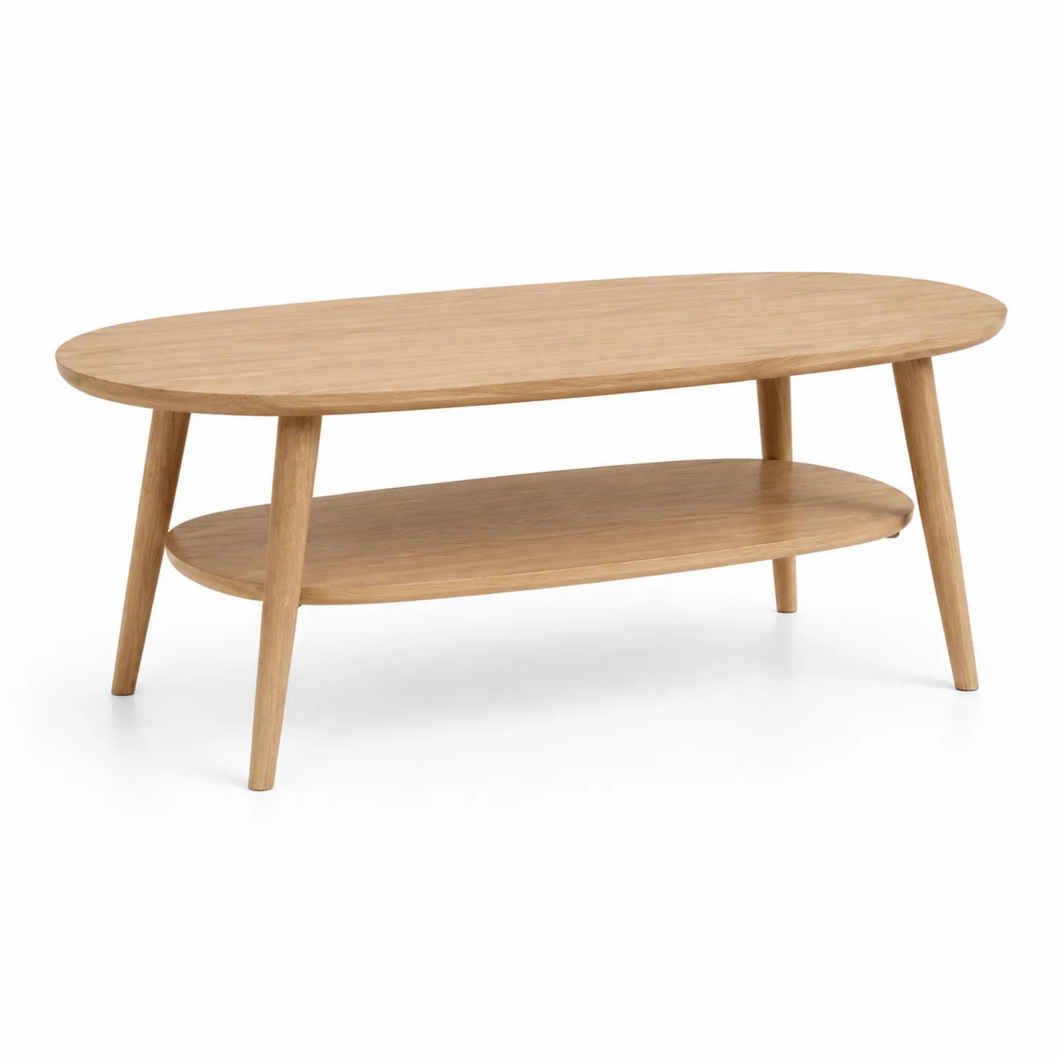 Stolik kawowy 110 x 60 x 45 cm MDF fornir dąb naturalny owalny dolna półka drewniane nogi