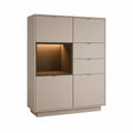 Kredens do jadalni 100 cm x 40 cm x 180 cm MDF beżowy ryflowane fronty LED złote uchwyty szuflady i drzwi