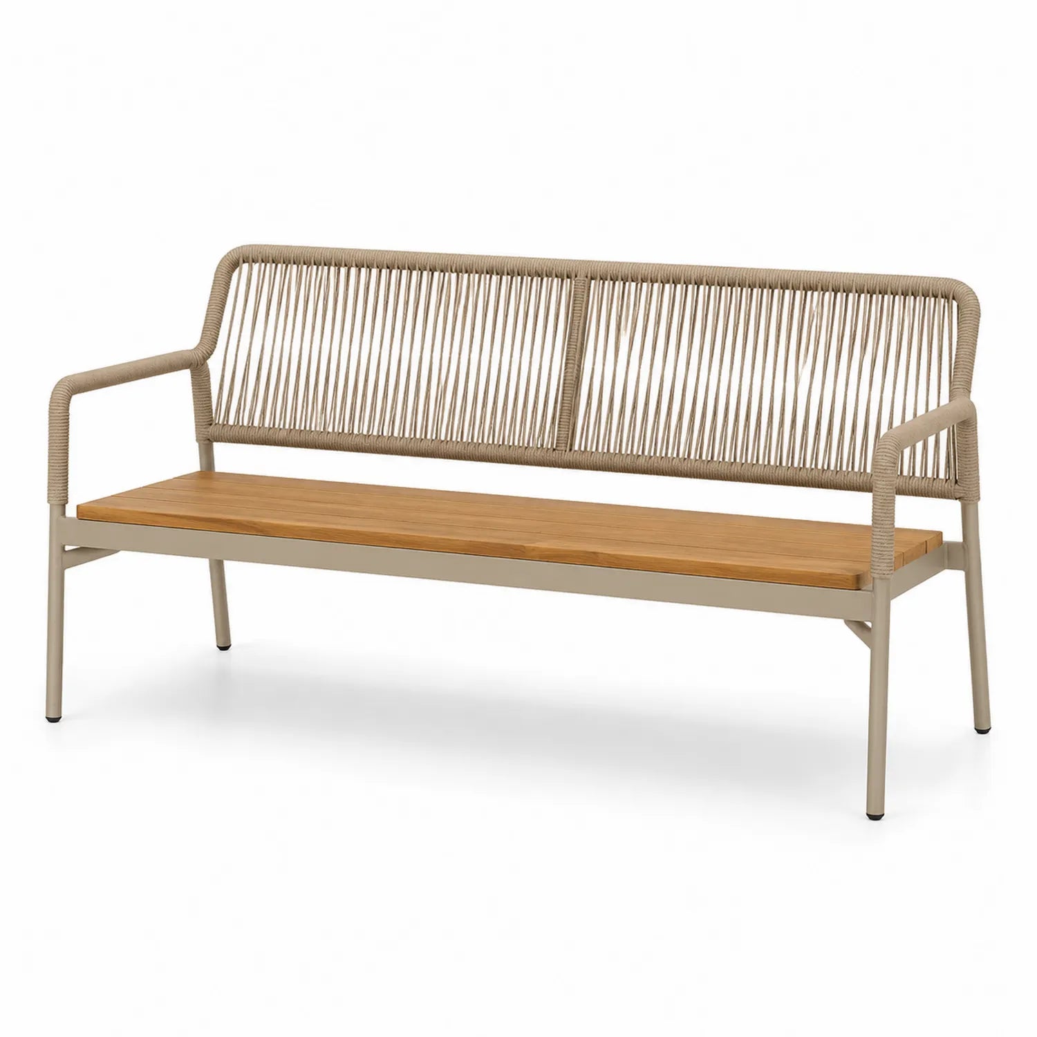Ławka ogrodowa dwuosobowa 160 x 60 x 80 cm z aluminium malowanego proszkowo i drewna akacjowego beżowa