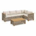 Zestaw mebli ogrodowych sofa narożna z leżanką i stolik kawowy 240 x 160 x 75 cm rattan syntetyczny aluminium beżowo szary