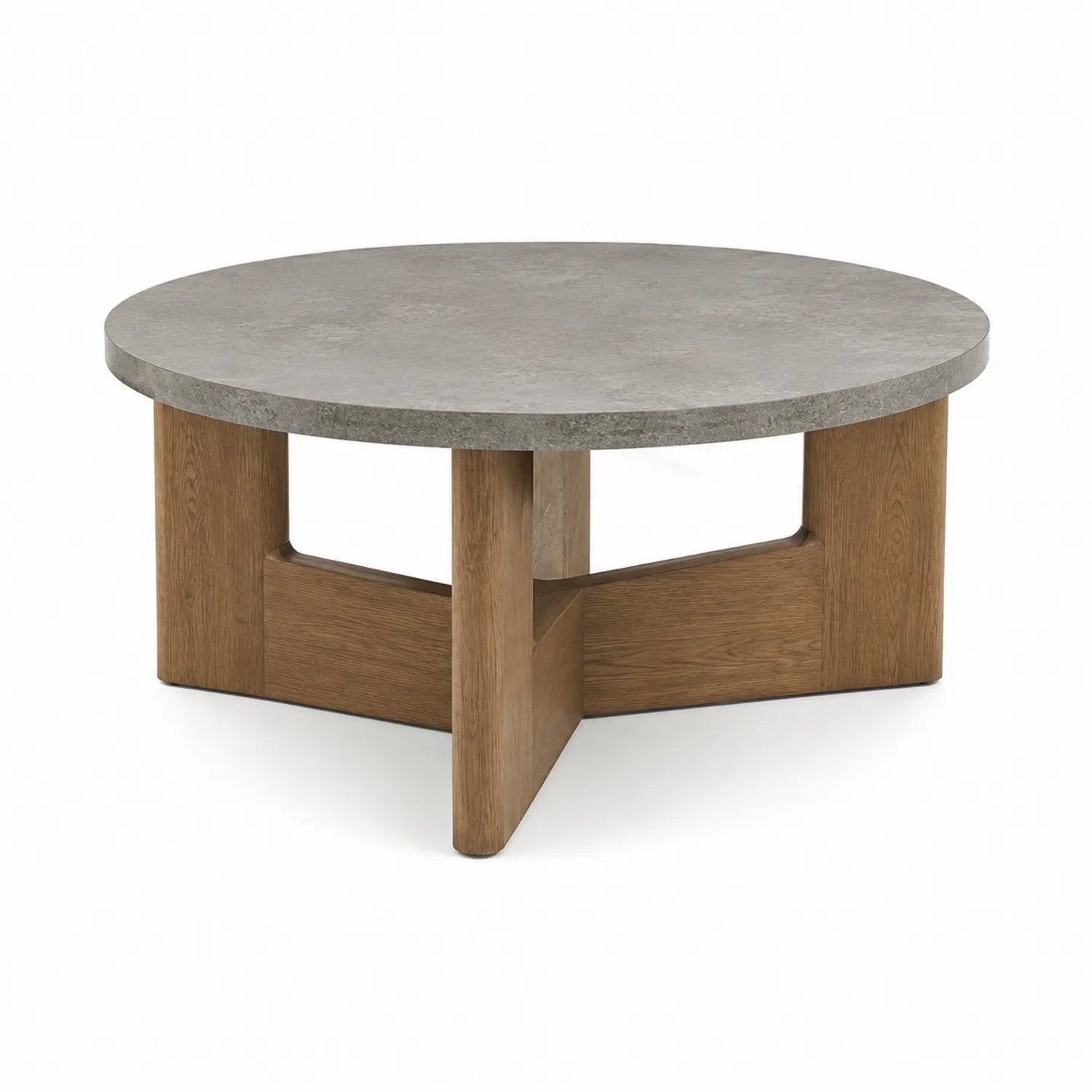 Stolik kawowy 80 x 80 x 45 cm blat kamienny MDF okrągły szary naturalne drewno nowoczesny