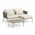 Zestaw mebli ogrodowych sofa narożna z szezlongiem i stolik aluminiowa rama plecionka linowa beżowo taupe