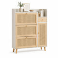 Szafka na buty 100 x 35 x 120 cm MDF biały dąb naturalny rattan beżowy drewniane nogi szuflada drzwi