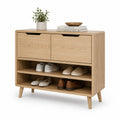 Szafka na buty prostokątna 100 x 30 x 90 cm z płyty MDF w kolorze dębu naturalnego z dwiema klapami uchylnymi