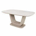 Stół jadalniany owalny 160 cm x 90 cm x 75 cm MDF efekt marmuru beżowy kremowy rzeźbiona podstawa