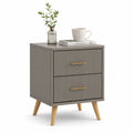 Szafka nocna 45 x 40 x 55 cm MDF laminowana ryflowany front szara z dwiema szufladami nogi drewniane złote uchwyty