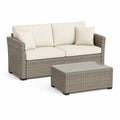 Zestaw mebli ogrodowych sofa dwuosobowa z stolikiem kawowym technorattan aluminium beżowo szary