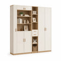 Kredens modułowy 240 cm x 40 cm x 200 cm MDF laminowany biały beżowy dąb jasny szafka stojąca z półkami szufladami i drzwiami
