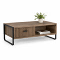 Stolik kawowy 110 cm x 60 cm x 45 cm MDF fornir drewno brązowy czarny metalowa rama z szufladą i półką