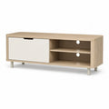 Szafka RTV 160 x 40 x 45 cm MDF i płyta meblowa dąb naturalny biały z otwartymi półkami i szufladą