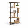 Regał stojący 170 cm x 80 cm x 30 cm metalowa rama MDF dąb naturalny czarny 5 półek konstrukcja otwarta industrialna