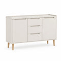 Kredens do jadalni 140 cm x 40 cm x 85 cm płyta MDF beżowy drewniane nogi 2 drzwi 3 szuflady