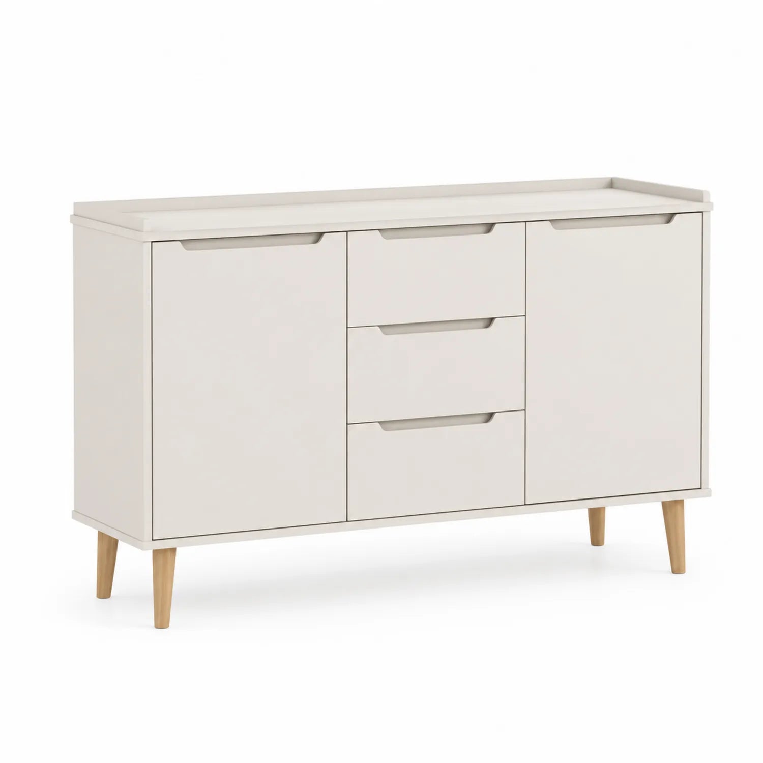 Kredens do jadalni 140 cm x 40 cm x 85 cm płyta MDF beżowy drewniane nogi 2 drzwi 3 szuflady