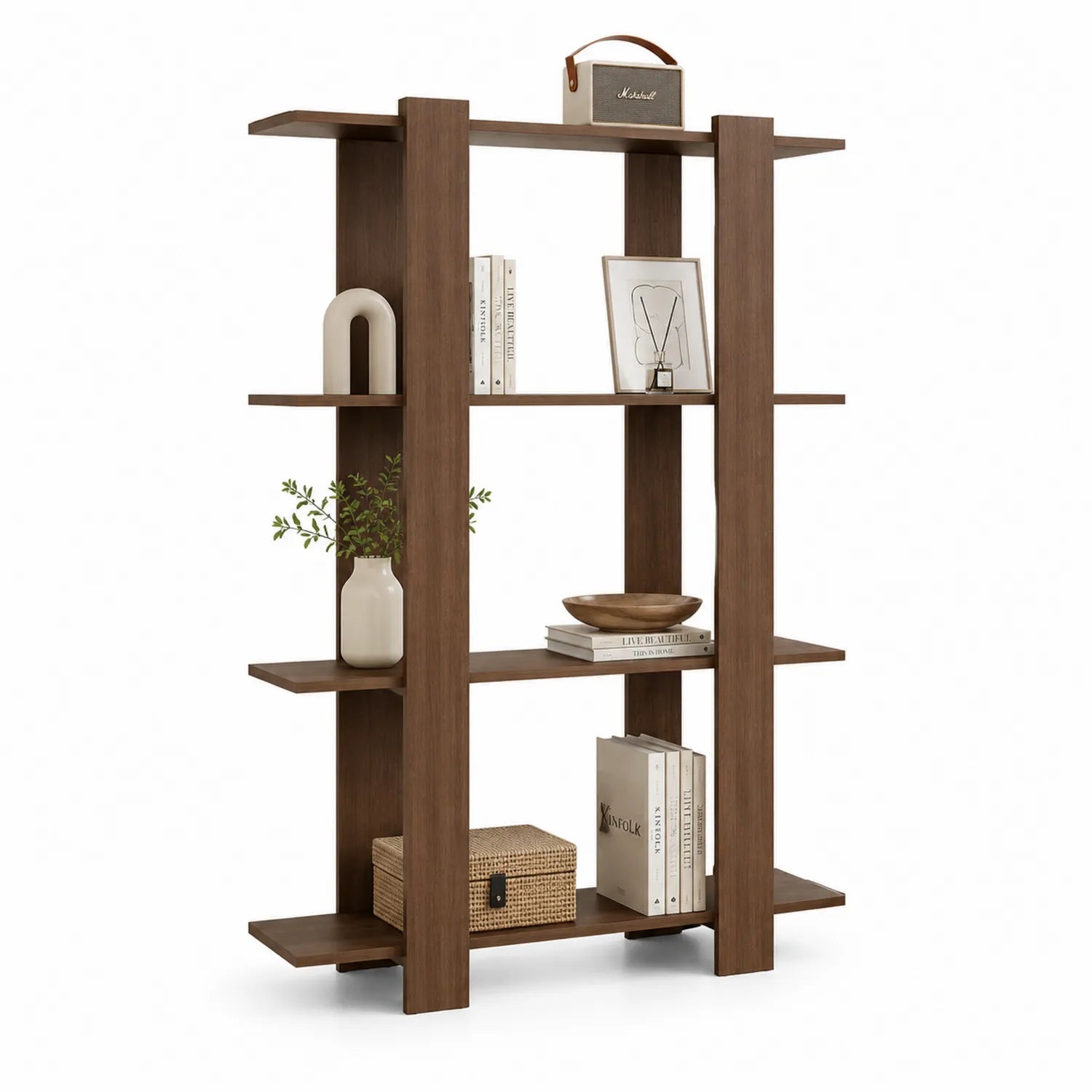 Regał 180 x 80 x 30 cm MDF dekor drewna brązowy otwarta konstrukcja asymetryczne półki